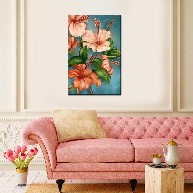 LevvArts Orange and Teal Wall Decor Hawaiian Hibiscus Flower Paintings Picture Tropical Floral Canvas Art for Living Room Kitchen Decoration 24"x36" - Image 2